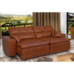 Sofá Tourino 2.52m Retrátil e Reclinável com Molas e Pillow no Assento Tecido Courino Caramelo - 1