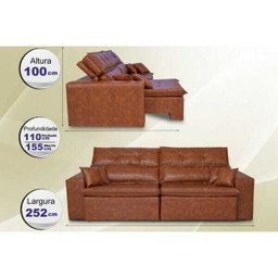 Sofá Tourino 2.52m Retrátil e Reclinável com Molas e Pillow no Assento Tecido Courino Caramelo - 2