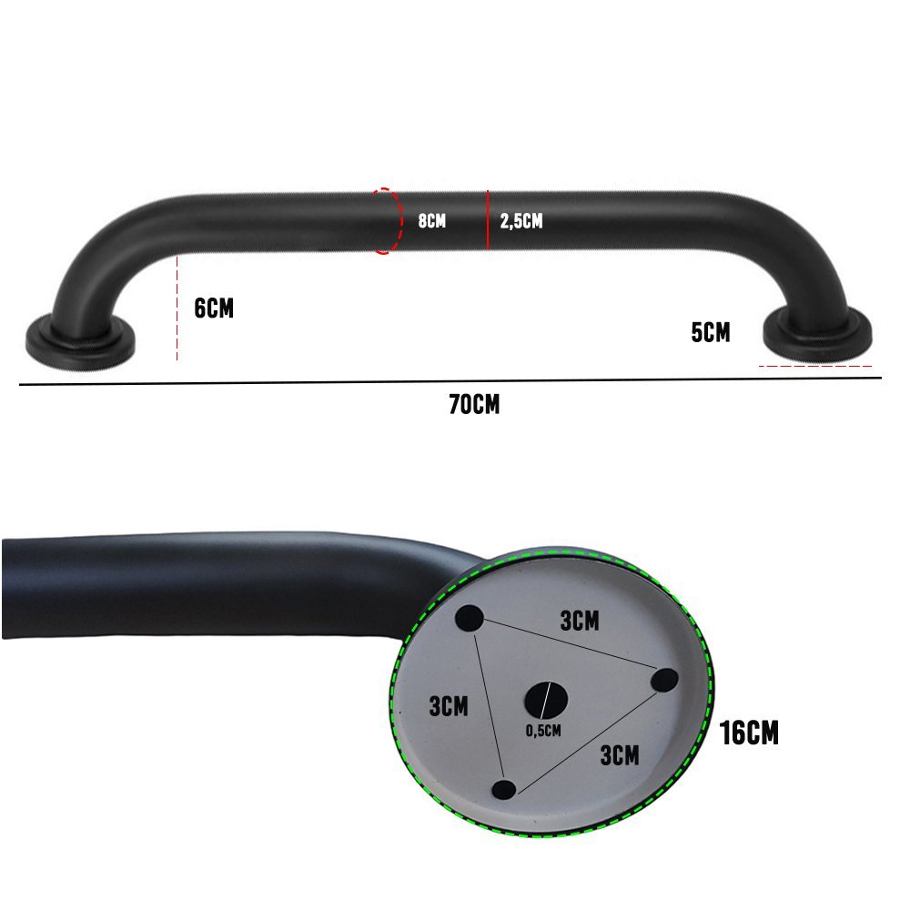 Alça de Apoio Barra 70cm Preto Inox Cadeirante Idoso Acessibilidade Gestante Corrimao Banheiro Box R - 9