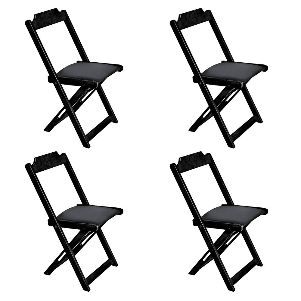Conjunto de Mesa Dobravel de Madeira 120x70 com 4 Cadeiras Preto Estofado Preto - 2