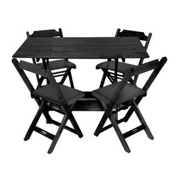 Conjunto de Mesa Dobravel de Madeira 120x70 com 4 Cadeiras Preto Estofado Preto - 1