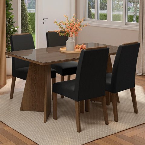 Conjunto Sala de Jantar Tampo de Vidro 4 Cadeiras Rustic/oxford Braga Madesa