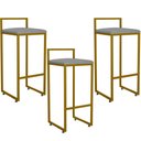 Ver imagem 1 de Kit 03 Banquetas Alta Para Cozinha Sala De Jantar Hanna L02 Dourado Corano Cinza - Lyam Decor