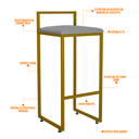 Ver imagem 4 de Kit 03 Banquetas Alta Para Cozinha Sala De Jantar Hanna L02 Dourado Corano Cinza - Lyam Decor