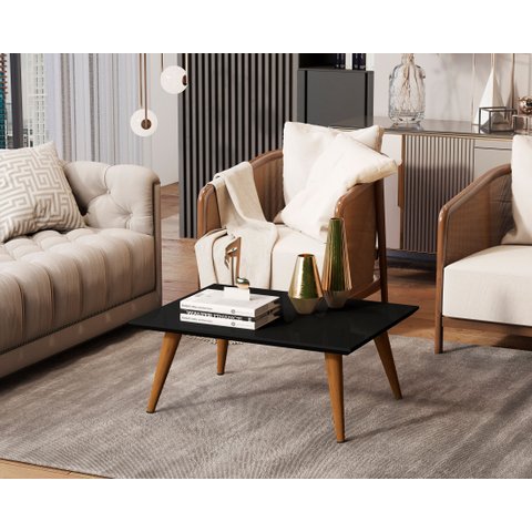 Mesa de Centro Dubai Retangular Sala Pé Palito Madeira Mdf- Preto