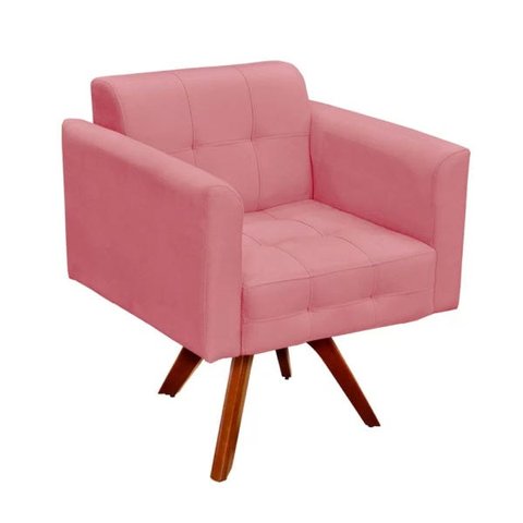 Poltrona Decorativa Giratória Gran Elisa Base Madeira Suede Rose - D'Rossi