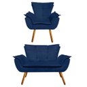 Ver imagem 1 de Kit Sofá Retrô Namoradeira e 01 Poltrona Opala Suede Azul Marinho - D'Rossi