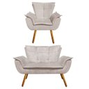 Ver imagem 1 de Kit Sofá Retrô Namoradeira e 01 Poltrona Opala Suede Bege - D'Rossi