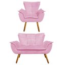 Ver imagem 1 de Kit Sofá Retrô Namoradeira e 01 Poltrona Opala Suede Rosa Bebê - D'Rossi
