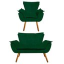 Ver imagem 1 de Kit Sofá Retrô Namoradeira e 01 Poltrona Opala Suede Verde - D'Rossi