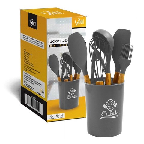 Jogo de Cozinha - Silicone 7 Peças Alumave Kit Jogo de Cozinha 7 Peças Cinza