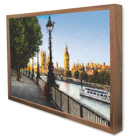 Quadro Decorativo Caixa Alta com Vidro Cidade Londres - Big Bem TaColado Moldura Madeira 120 x 80cm