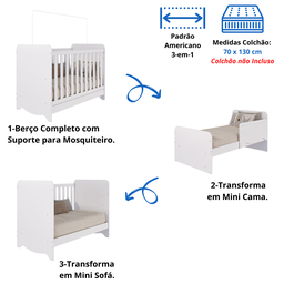 Quarto de Bebê Completo com Berço Americano Ben 3 em 1 Cômoda Uli 4 Gavetas Móveis Peroba - Branco B - 5