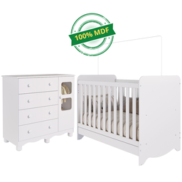 Quarto de Bebê Completo com Berço Americano Ben 3 em 1 Cômoda Uli 4 Gavetas Móveis Peroba - Branco B - 2