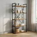 Ver imagem 1 de Estante de Livros Industrial em Aço 5 Prateleiras 72x152cm Canela/Preto