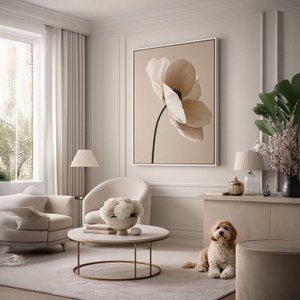 Quadro Canvas Neutro Flor Bege 40x30cm Mold Preta