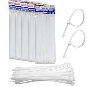 500 Enforca Gato Fita Lacre de Nylon 4,8x300mm Cinta Plástica Hellerman 30cm Branco