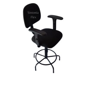 Cadeira Secretaria Caixa Alta com Braço de Regulagem de Altura - - Base de Ferro Fixa - Recpçao Balc