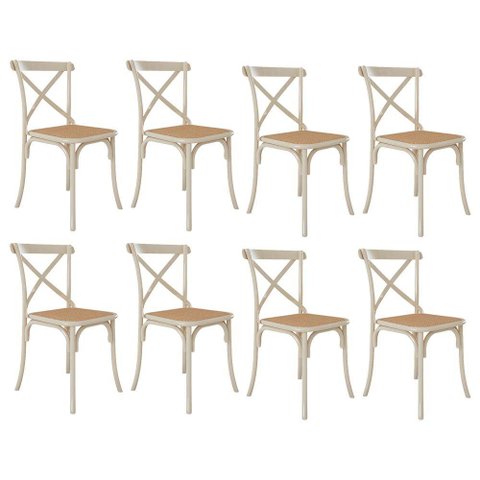Kit 8 Cadeiras Jantar Cross Katrina X Off White Assento Bege Aço Branco
