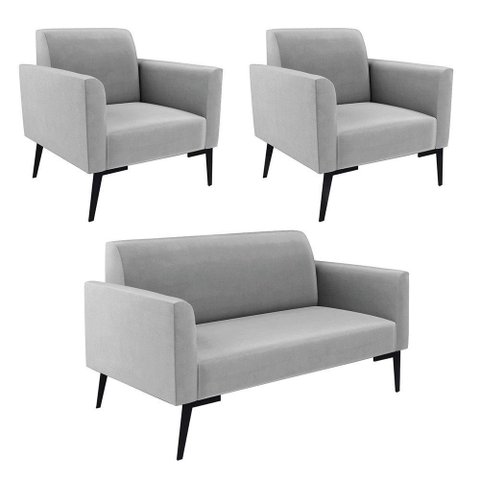 Sofá Namoradeira com 2 Poltronas Pés Villach Marisa Suede D03 - D\'rossi Cor Cinza