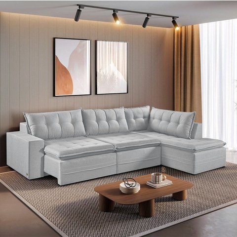 Sofá Retrátil 7 Lugares 356cm com Chaise a Direita de 91cm Presidente