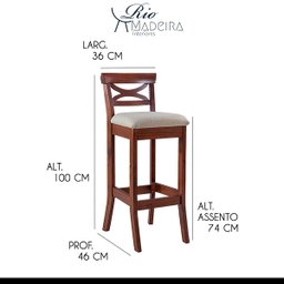 Kit 3 Banquetas Alta Estofada Copacabana 36 x 100 Cm Madeira Maciça Imbuia Linho Bege M58 - RMI - 4