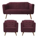 Ver imagem 1 de Kit Namoradeira + 2 Poltronas Bruna Pé Palito Suede Bordô Decorar Estofados