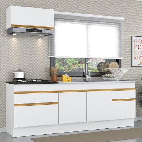 Cozinha Compacta com Rodapé Veneza Multimóveis MP2109 com Armário e Balcão Branca