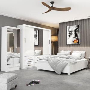 Quarto Completo Casal Anjos Plus Sapateira 2 Portas Premium e Cama Carioca Móveis