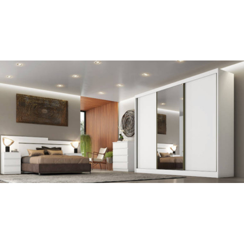 Guarda Roupa Casal 3 Portas com Espelho 8 Gavetas Sollo - Móveis Novo Horizonte - Branco