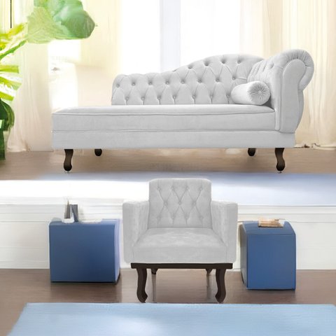Kit Diva Recamier Diana 160cm Lado Esquerdo e 01 Poltrona Classic Suede Branco - ADJ Decor