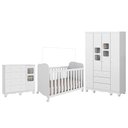 Ver imagem 1 de Dormitório Infantil Uli Guarda Roupa 4 Portas, Cômoda e Berço Branco Brilho - Móveis Peroba