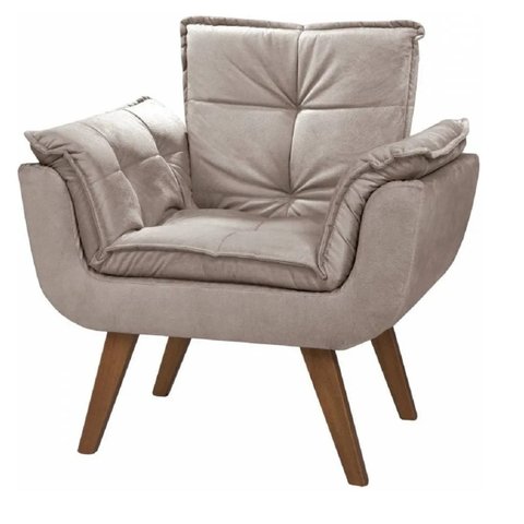 Poltrona Opala Suede Cappuccino Cadeira Decorativa Sala Recepção Pés Imbuia - Bela Decor