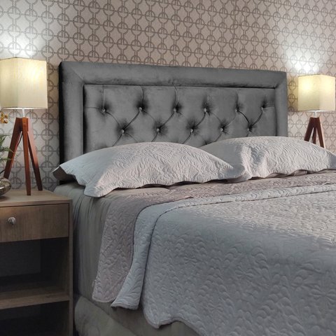 Cabeceira Queen 160 Cama Box Classic Luxor Cinza Suede com Pés Rbl