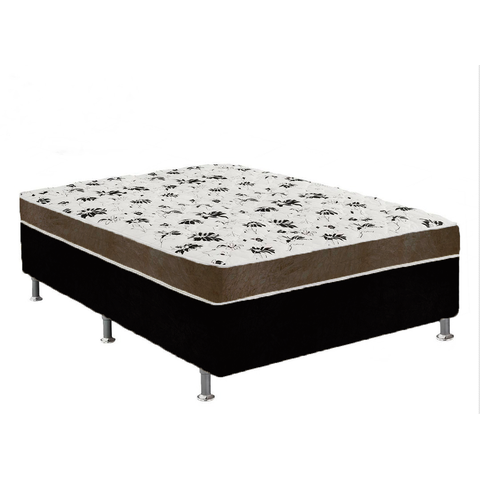 Cama Box Casal Suede Preto + Colchão Casal Suede Marrom Orto Molas Bonnel 138x188x55