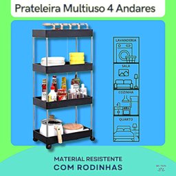 Prateleira Multiuso 4 Andares Estante Rodinhas Facil Montar Cor:preto - 6
