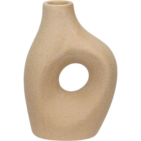 Castiçal Decorativo de Cerâmica Bege 19x13x7cm Porta Vela Mesa Jantar Decoração