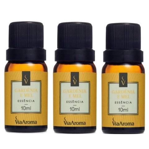 Kit com 3 Essências Clássicas Gardênia e Mel 10ml Via Aroma