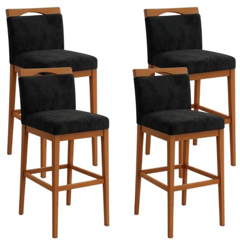 Kit 4 Banquetas Alta Cozinha Gourmet Conforto Suede
