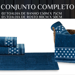 Jogo Toalhas de Banho e Rosto Romance C/ 5 Pçs Super Luxo Gigante Grossa:azul - 6