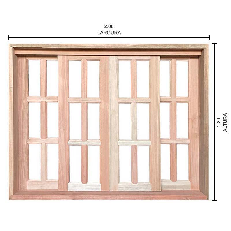 Janela de Madeira Vitro de Correr Quadriculado Reto Padrão Cedro Batentes de 14 Cm-2.00(l)x1.20(a) - 8