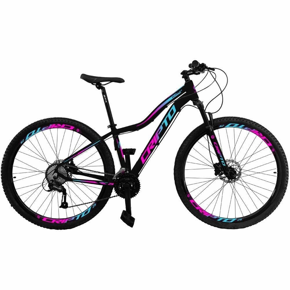 Bicicleta Aro 29 21 Marchas Freios Disco e Suspensão - Preto-azul e Rosa - 15" Preto-azul e Rosa - 1