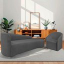 Ver imagem 2 de Kit Sofá Curvo França 180cm Ld. e Poltrona Luiza Max Conforto, Linho Cinza Escuro