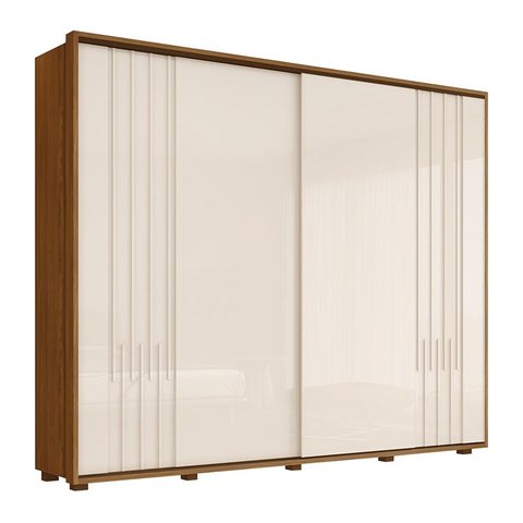 Guarda Roupa Casal Vicenza Ripado 2 Portas Deslizantes Nature/off White - Móveis Henn