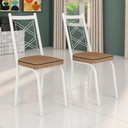Ver imagem 5 de Kit 2 Cadeiras de Cozinha Delaware Estampado Rattan Bege Pés de Ferro Branco