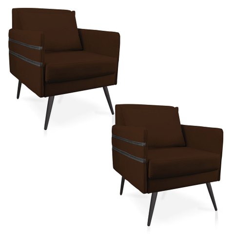 Kit 02 Poltronas Mari Suede Pés Palito de Ferro Preto - D’Rossi Marrom