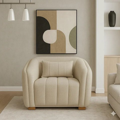 Poltrona Decorativa Luxo Sala de Estar Lilian Linho Bege:bege/liso