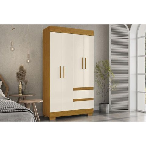 Guarda Roupa Solteiro 4 Portas e 2 Gavetas Maya Cinamomo/off White - Acp