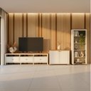 Ver imagem 1 de Conjunto 3 Peças 1 Rack 210cm, Estante e Armário Madeira Maciça Ananda CabeCasa MadeiraOriginals Branco Off White/Mel