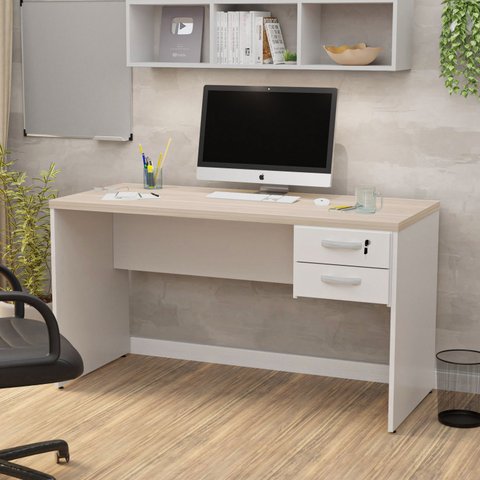 Mesa de Escritório 1.40x60 com Gaveteiro Tampo 30mm - Branco/dubai
